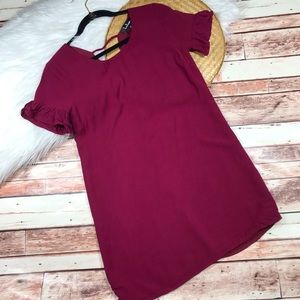 LuLu’s wine red ruffle sleeve shirt dress